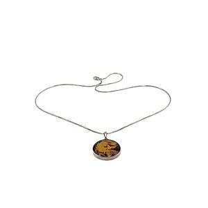 Vintage Baltic Amber Necklace Sterling Silver Reverse Carved Intaglio Jewelry **